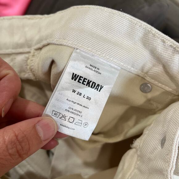 ASOS Weekday ACE High Rise Wide Jeans 100% Cotton In Beige Size 28 - Picture 9 of 14